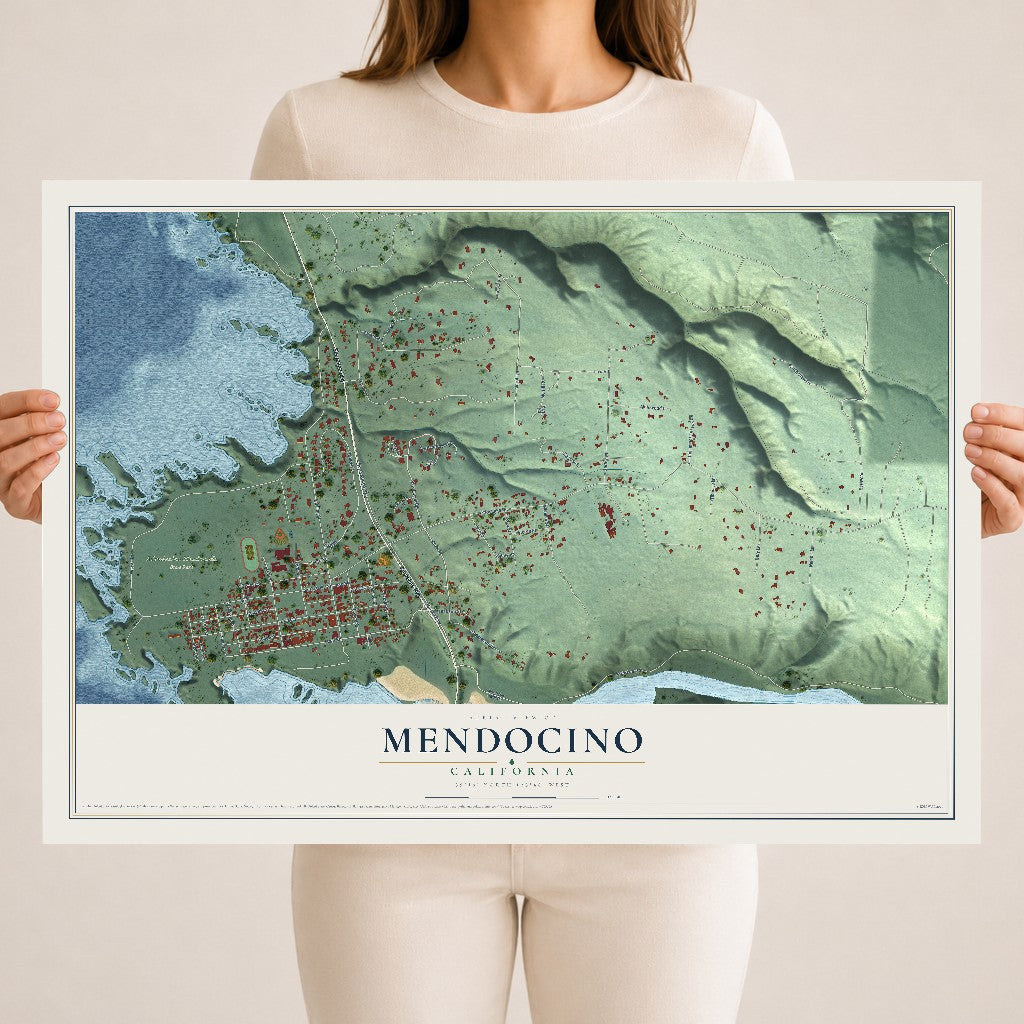 Map of Mendocino, California, 18 x 24 inch unframed archival matte print