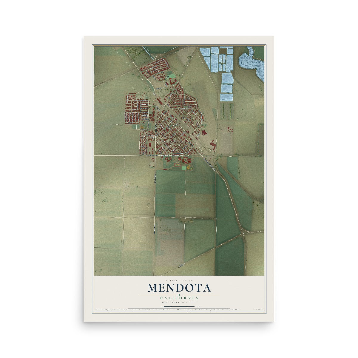 Map of Mendota, California, 12 x 18 inch unframed archival matte print