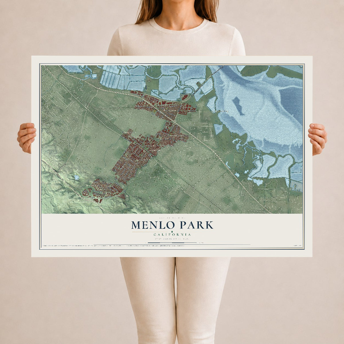 Map of Menlo Park, California, 24 x 36 inch unframed archival matte print