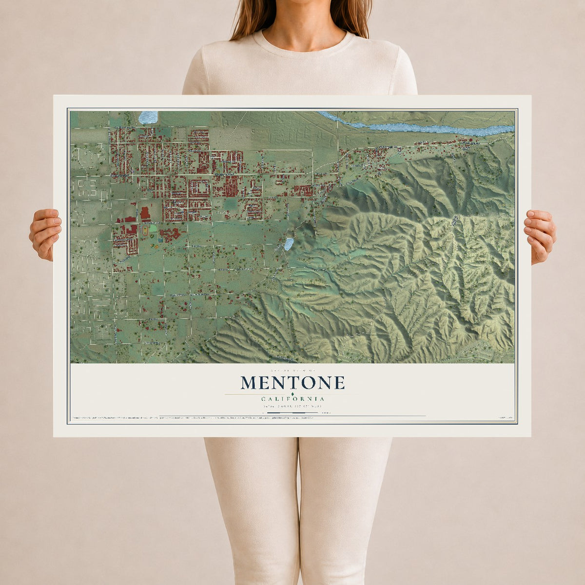 Map of Mentone, California, 24 x 36 inch unframed archival matte print