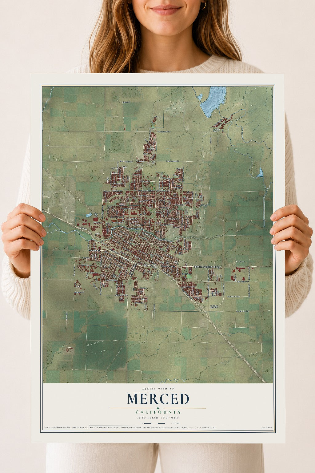 Map of Merced, California, 18 x 24 inch unframed archival matte print