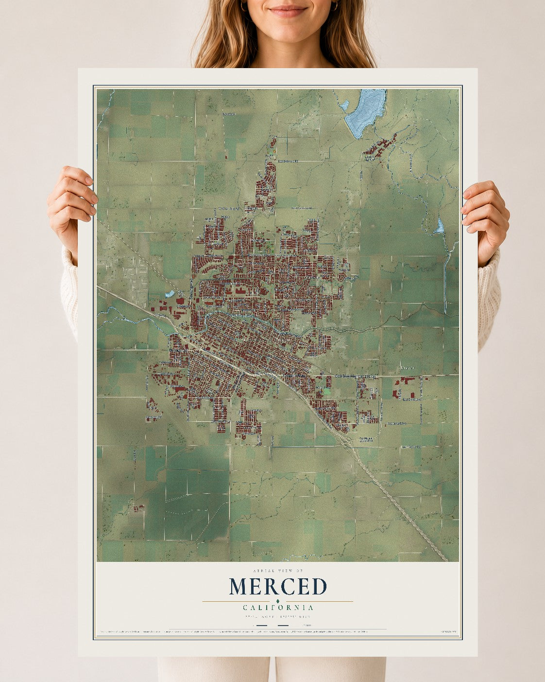 Map of Merced, California, 24 x 36 inch unframed archival matte print