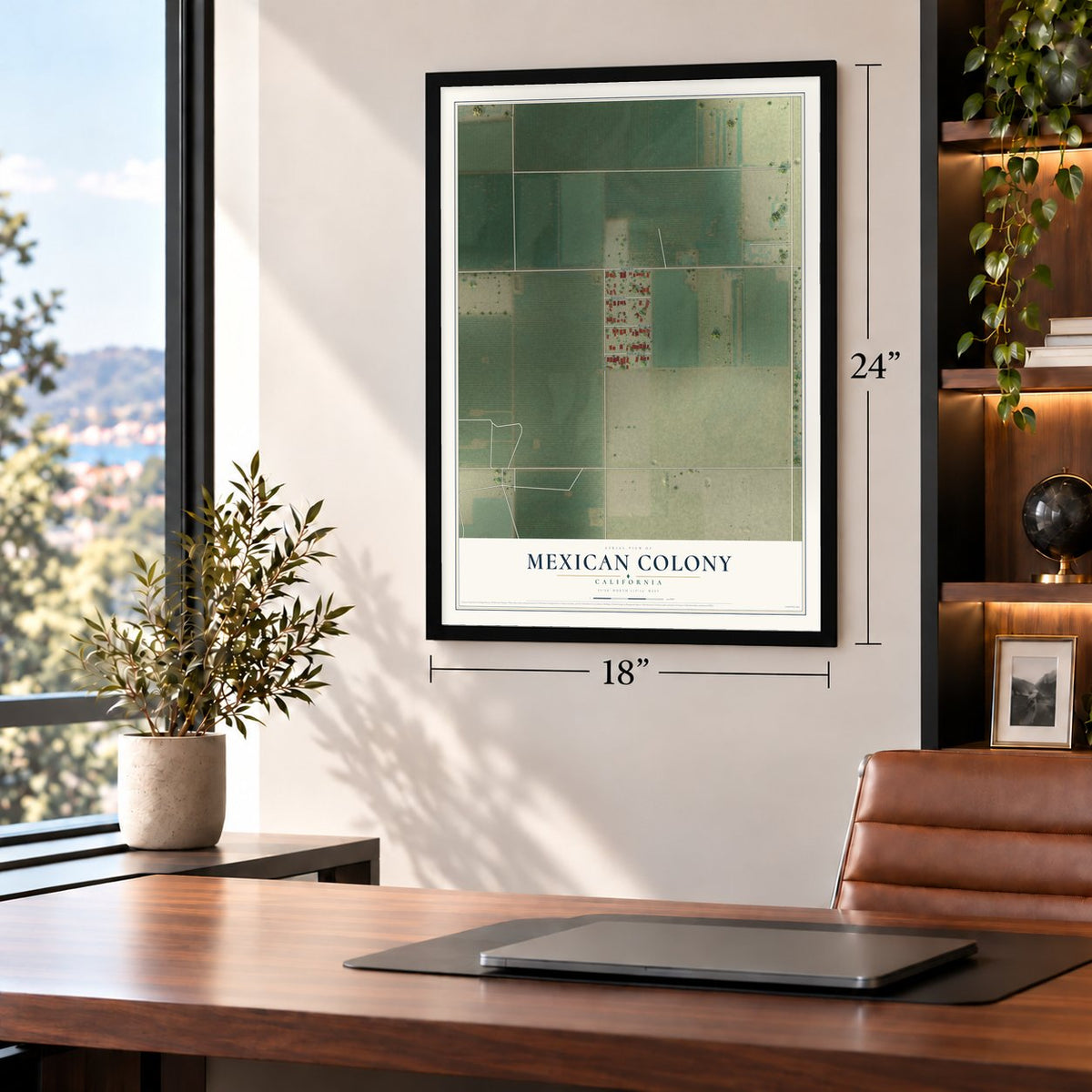 Mexican Colony, California map, 18 x 24 inch print in a black frame in a home office