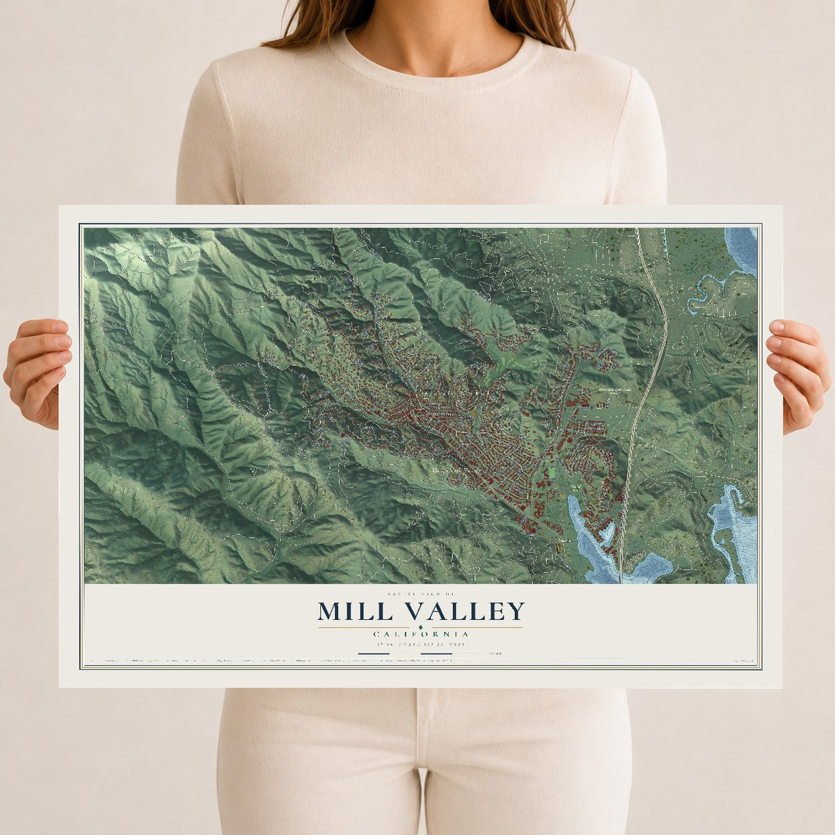 Map of Mill Valley, California, 12 x 18 inch unframed archival matte print