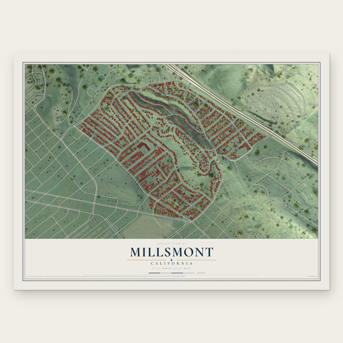 Millsmont, California map print, the full design