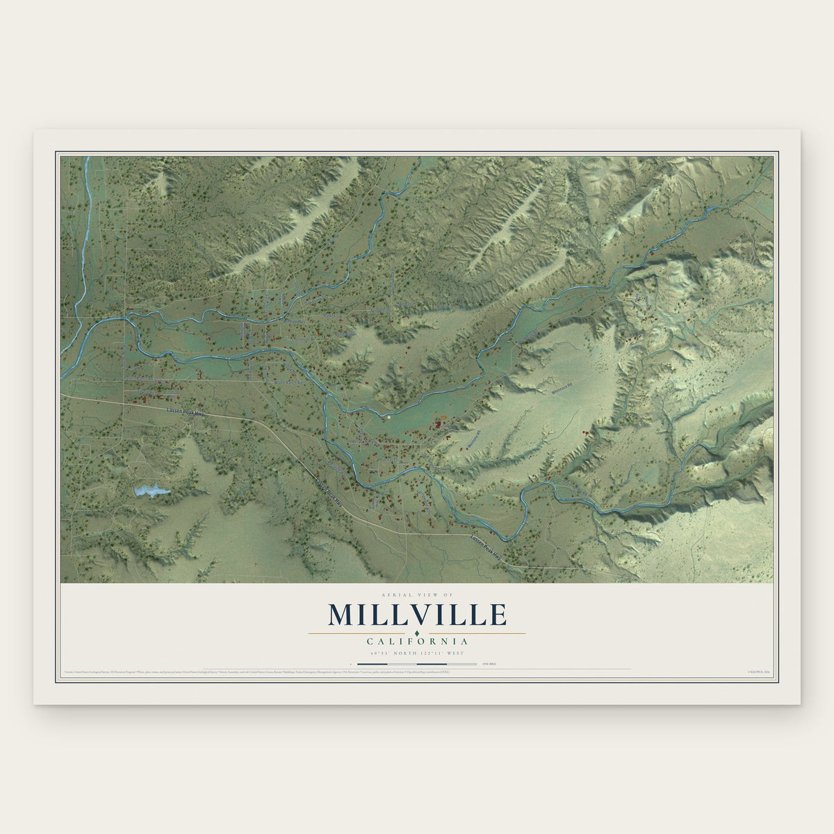 Millville, California map print, the full design