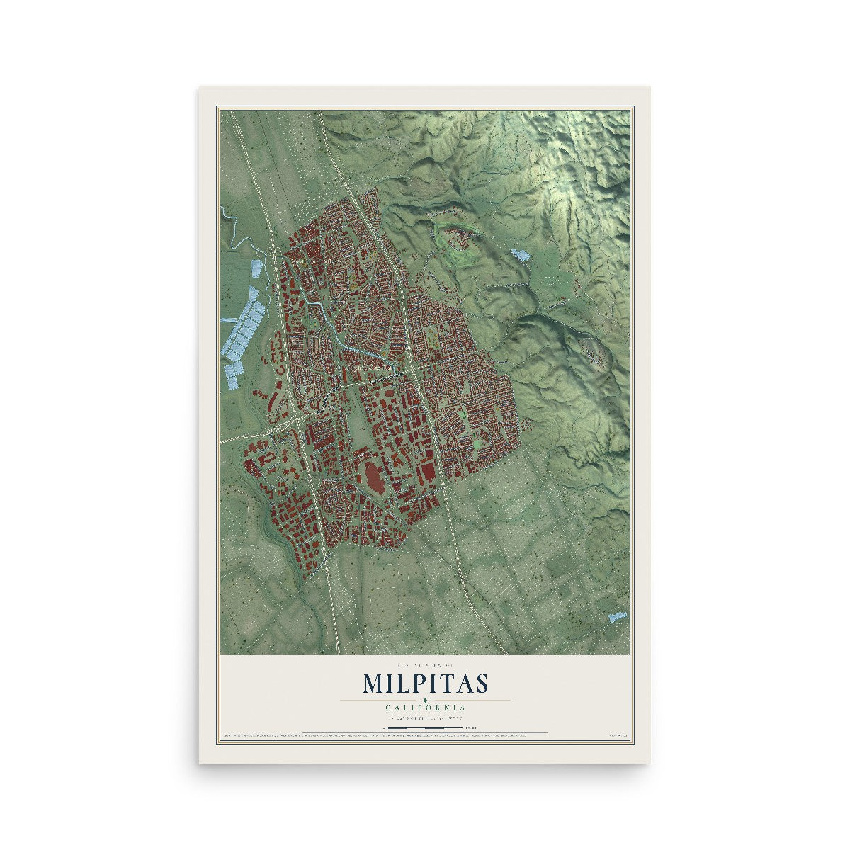 Map of Milpitas, California, 12 x 18 inch unframed archival matte print