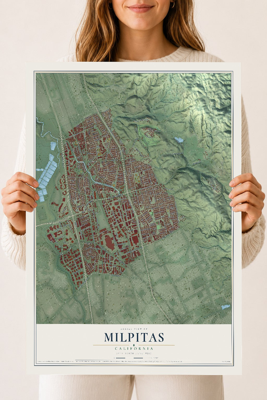 Map of Milpitas, California, 18 x 24 inch unframed archival matte print
