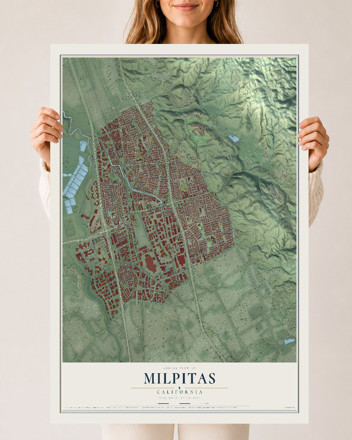 Map of Milpitas, California, 24 x 36 inch unframed archival matte print