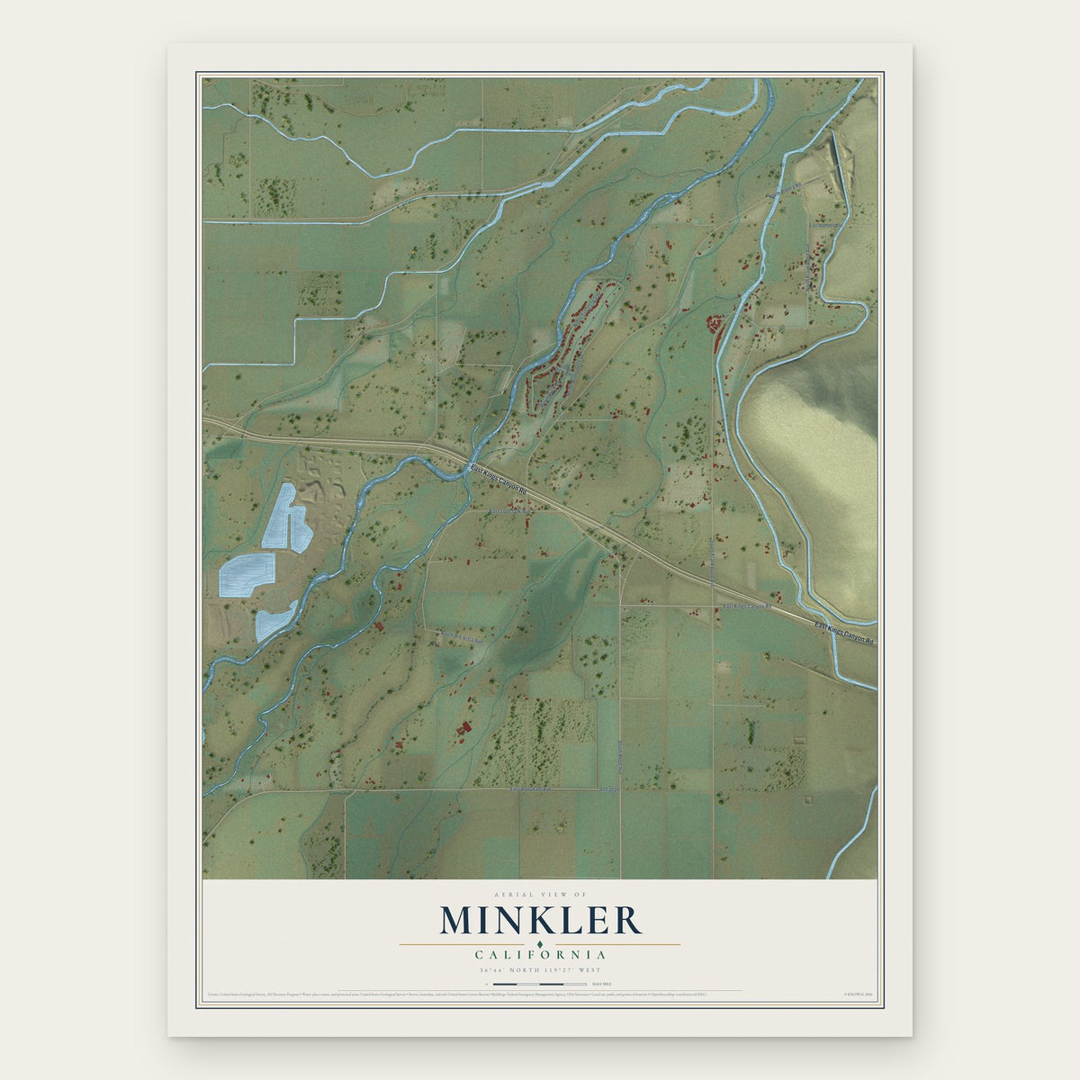 Minkler, California map print, the full design