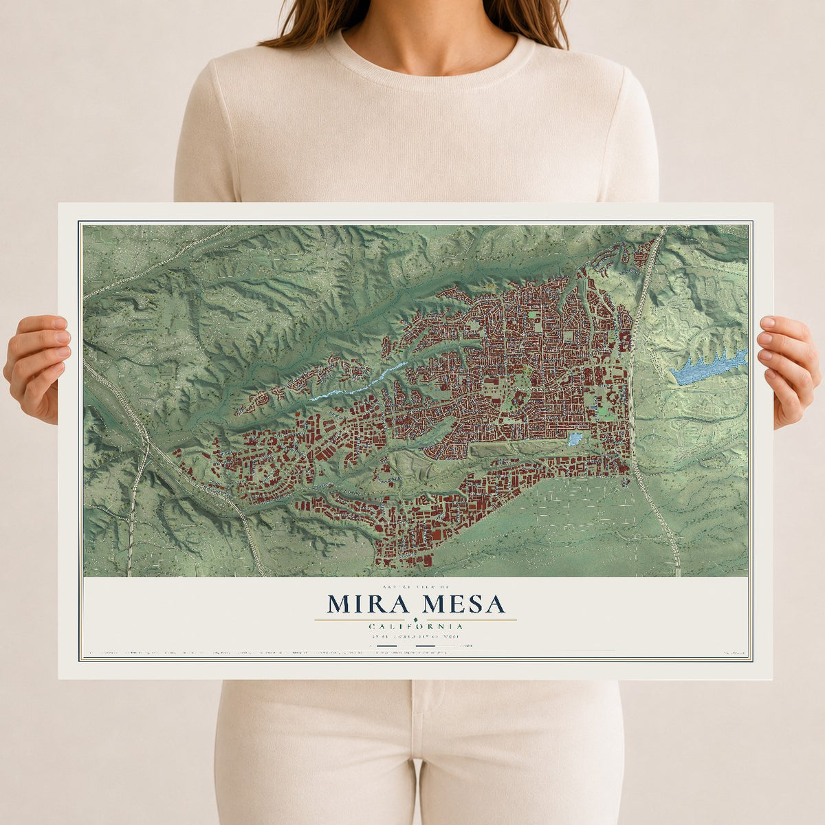 Map of Mira Mesa, California, 12 x 18 inch unframed archival matte print