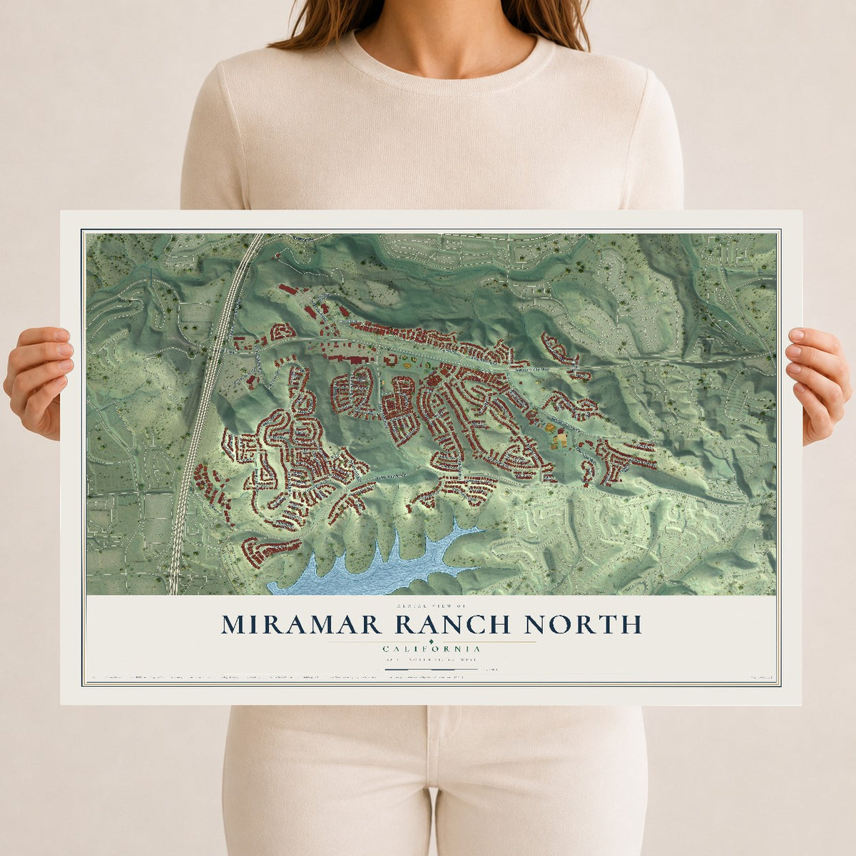Map of Miramar Ranch North, California, 12 x 18 inch unframed archival matte print