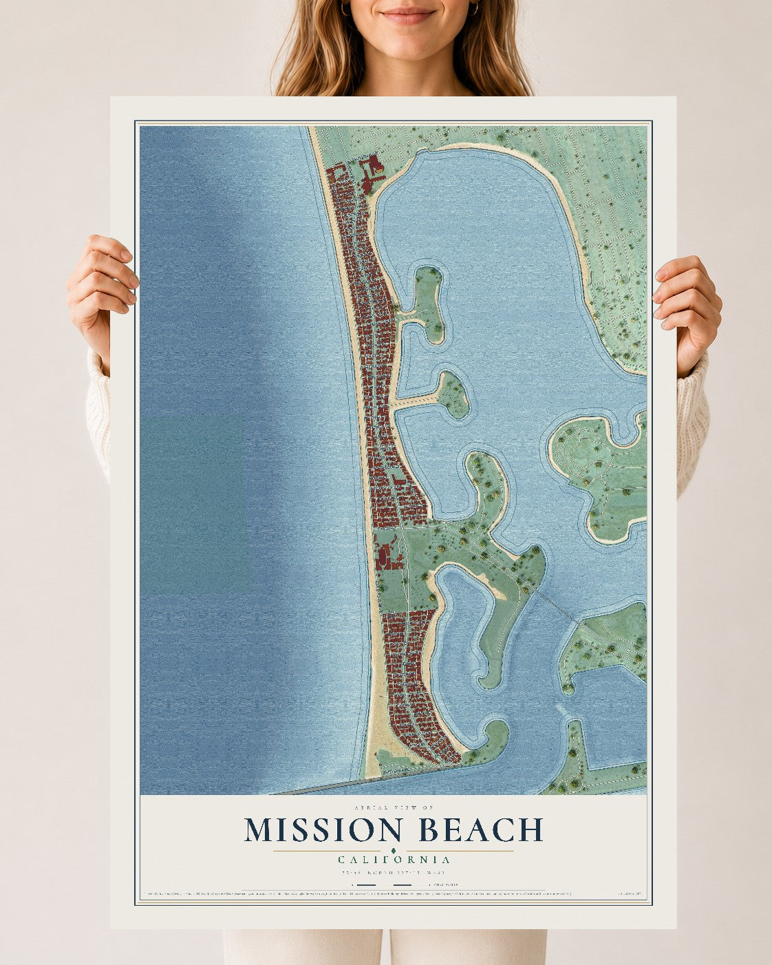 Map of Mission Beach, California, 24 x 36 inch unframed archival matte print