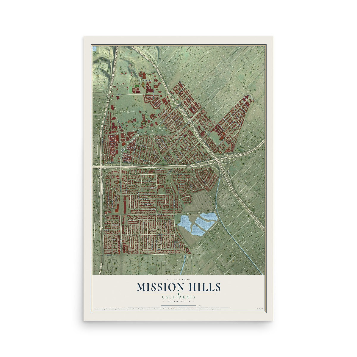 Map of Mission Hills, California, 12 x 18 inch unframed archival matte print