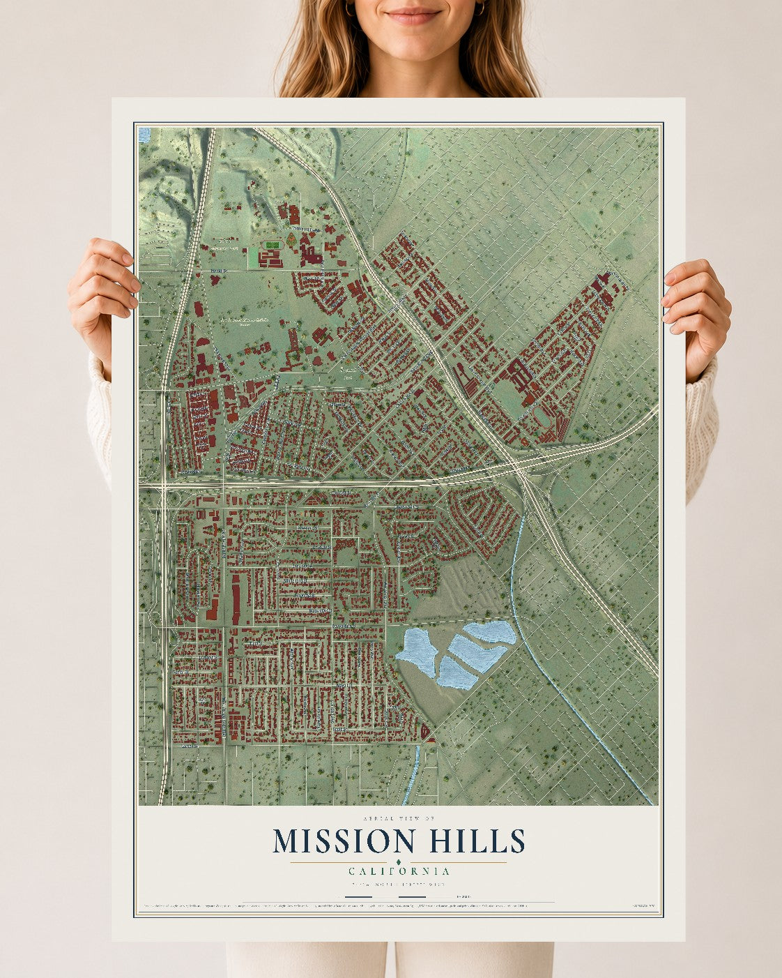 Map of Mission Hills, California, 24 x 36 inch unframed archival matte print