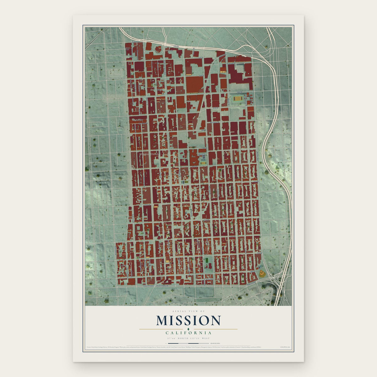 Mission, California map print, the full design