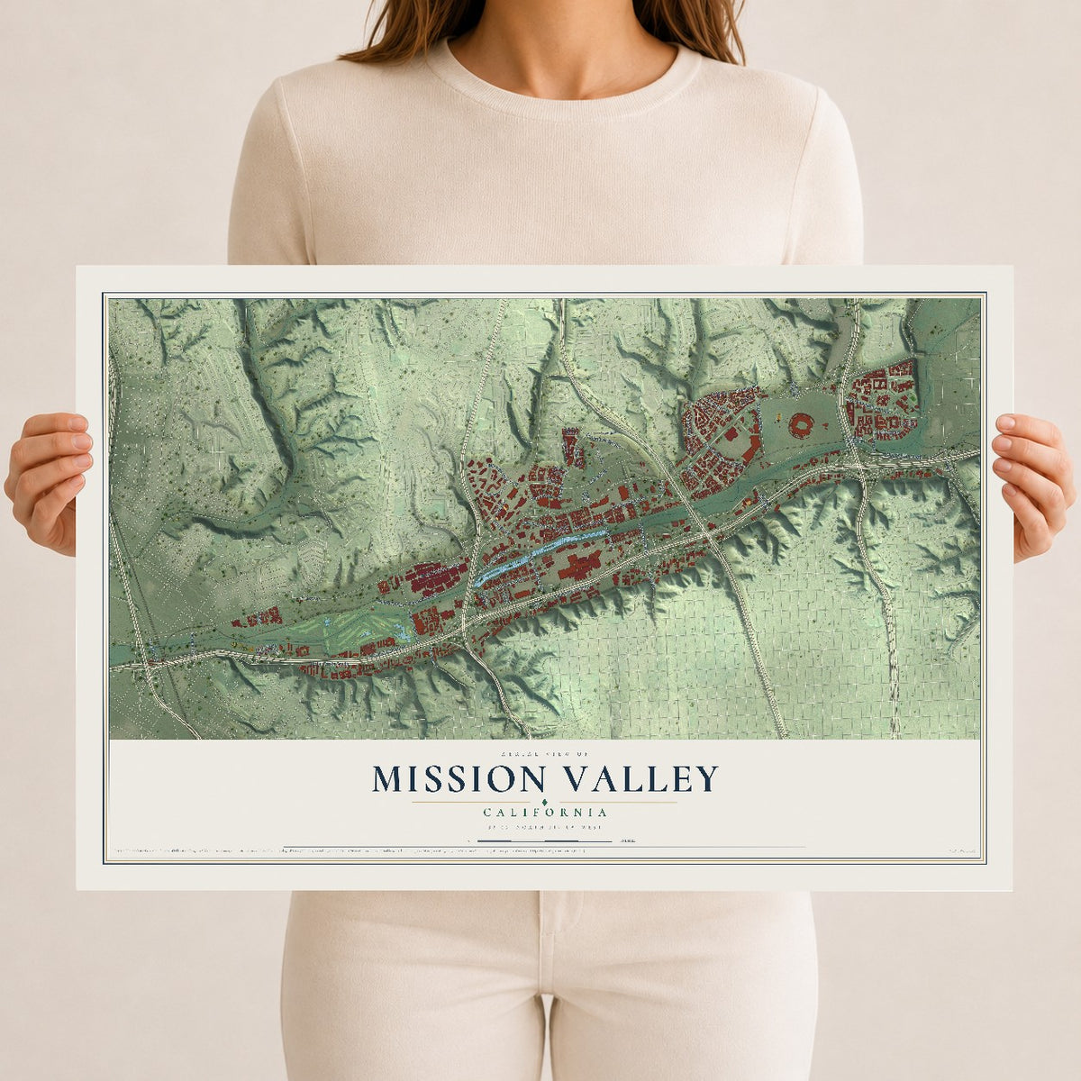 Map of Mission Valley, California, 12 x 18 inch unframed archival matte print