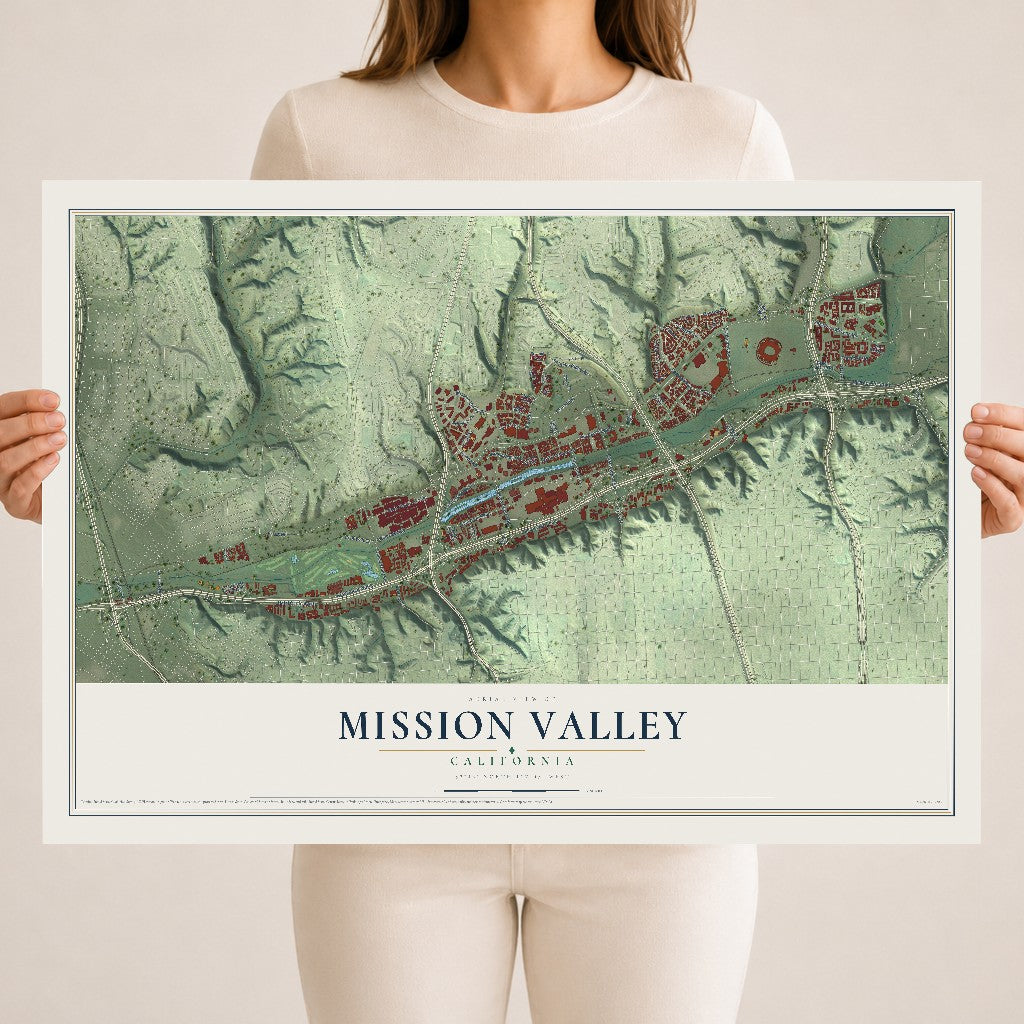 Map of Mission Valley, California, 18 x 24 inch unframed archival matte print
