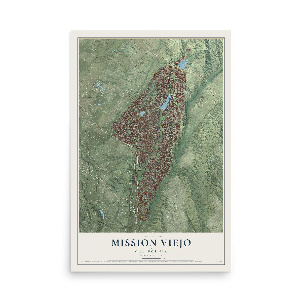 Map of Mission Viejo, California, 12 x 18 inch unframed archival matte print