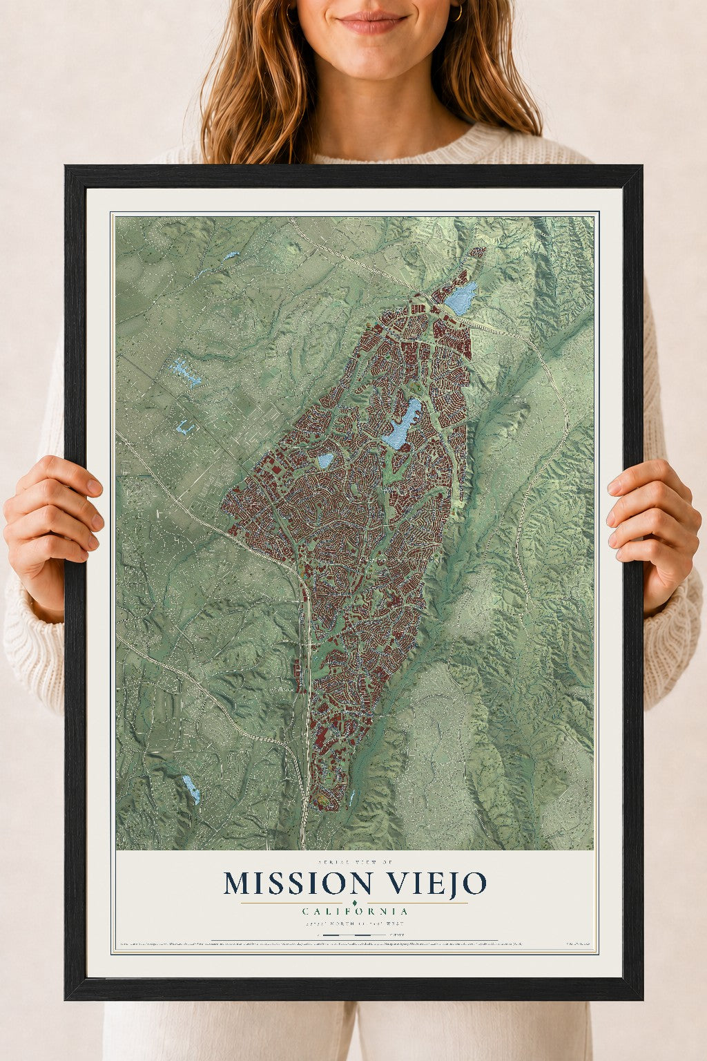 Map of Mission Viejo, California, 18 x 24 inch print in a black wood frame