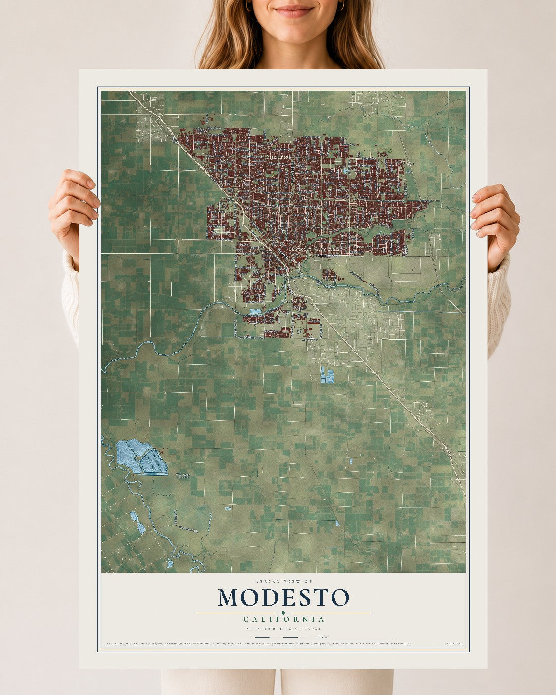 Map of Modesto, California, 24 x 36 inch unframed archival matte print