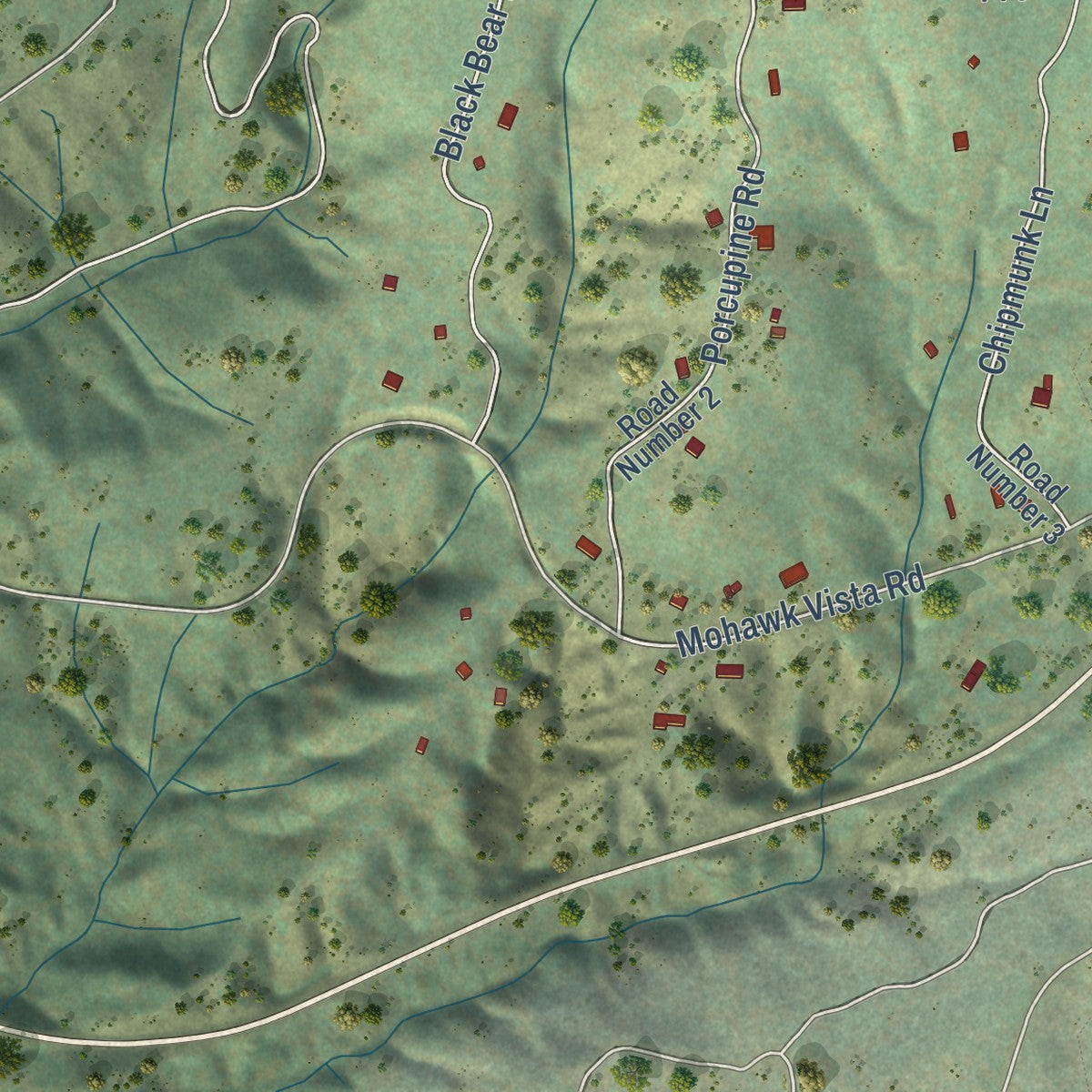 Close-up of the map of Mohawk Vista, California print showing street and building detail