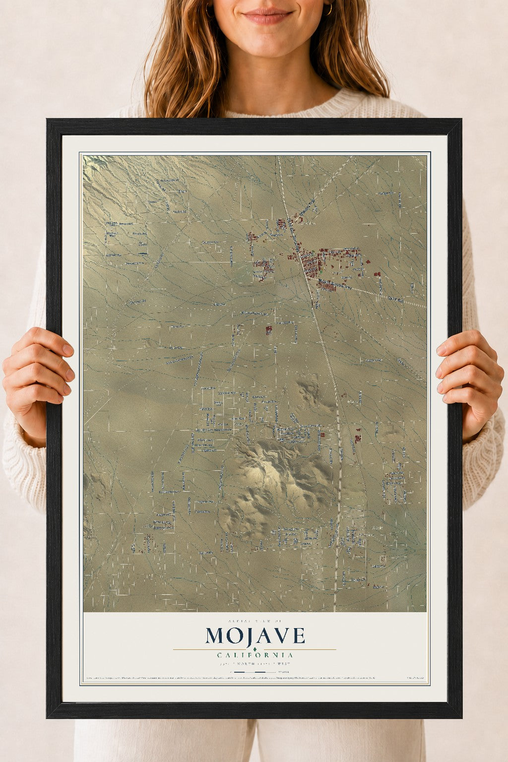 Map of Mojave, California, 18 x 24 inch print in a black wood frame