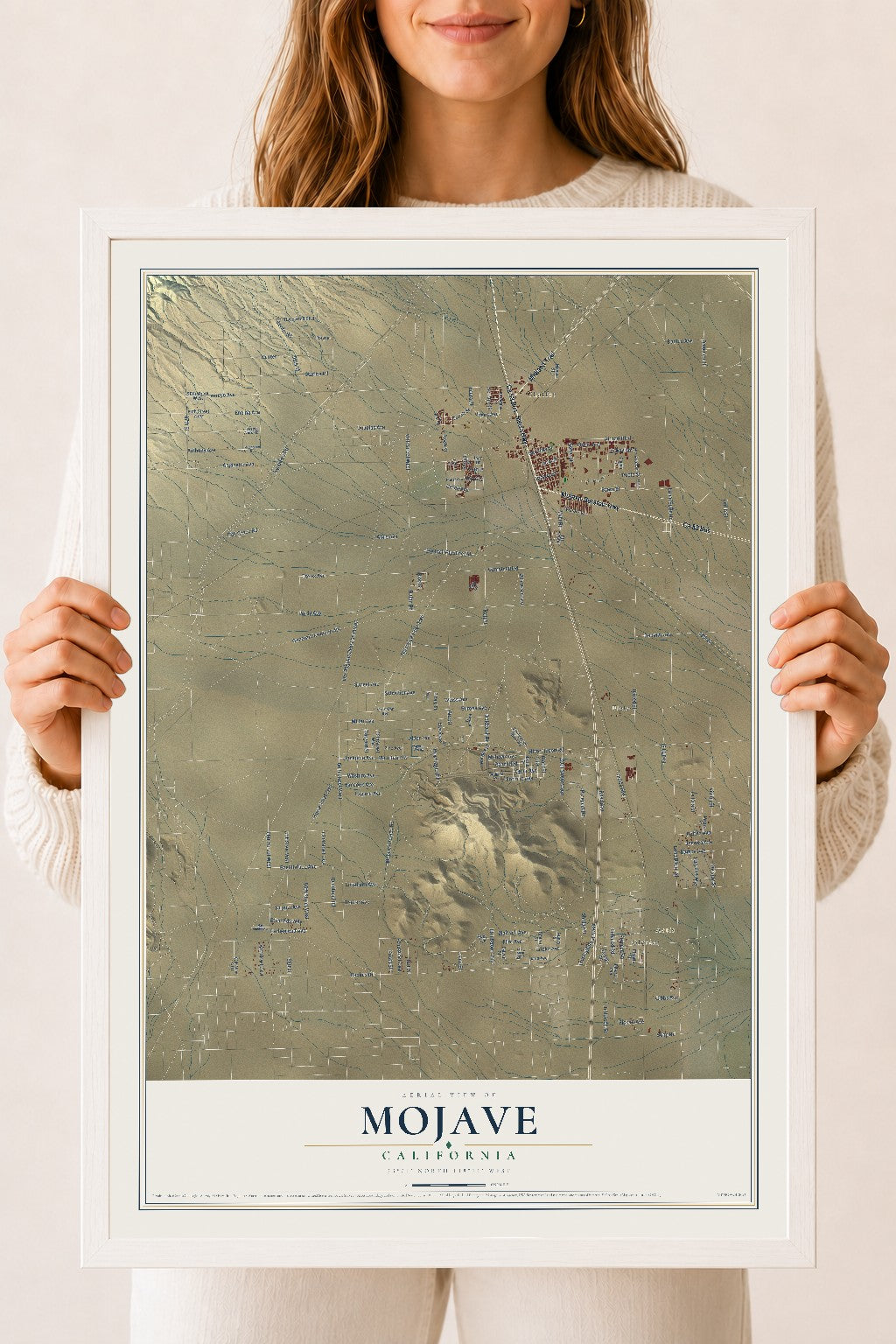Map of Mojave, California, 18 x 24 inch print in a white wood frame