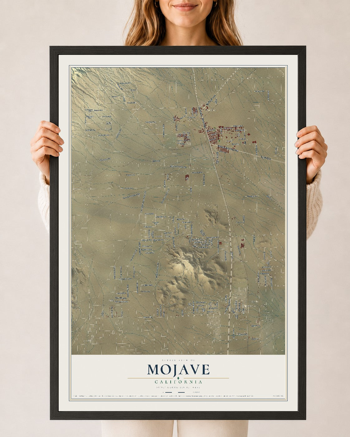 Map of Mojave, California, 24 x 36 inch print in a black wood frame