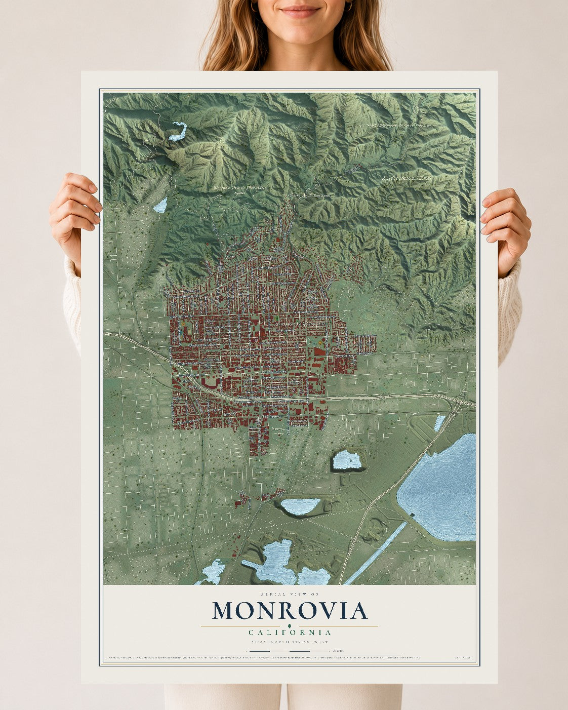 Map of Monrovia, California, 24 x 36 inch unframed archival matte print
