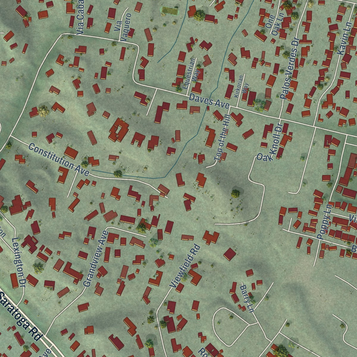 Close-up of the map of Monte Sereno, California print showing street and building detail