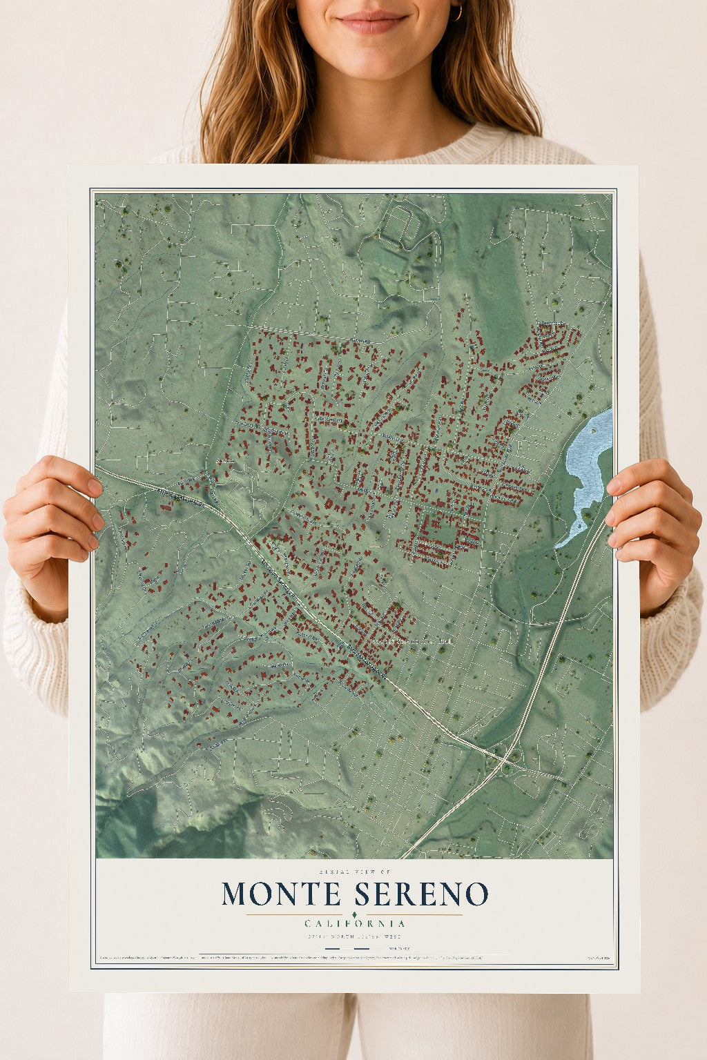 Map of Monte Sereno, California, 18 x 24 inch unframed archival matte print