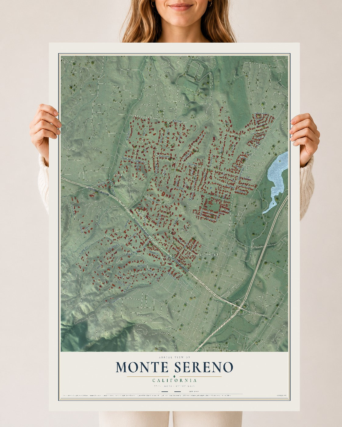 Map of Monte Sereno, California, 24 x 36 inch unframed archival matte print