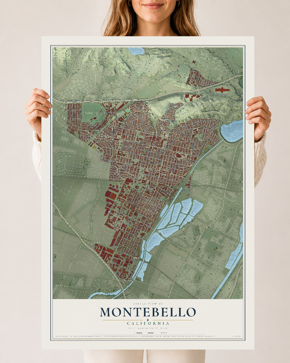 Map of Montebello, California, 24 x 36 inch unframed archival matte print
