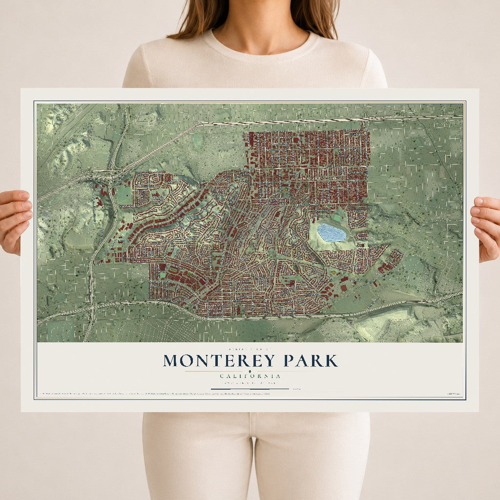 Map of Monterey Park, California, 18 x 24 inch unframed archival matte print