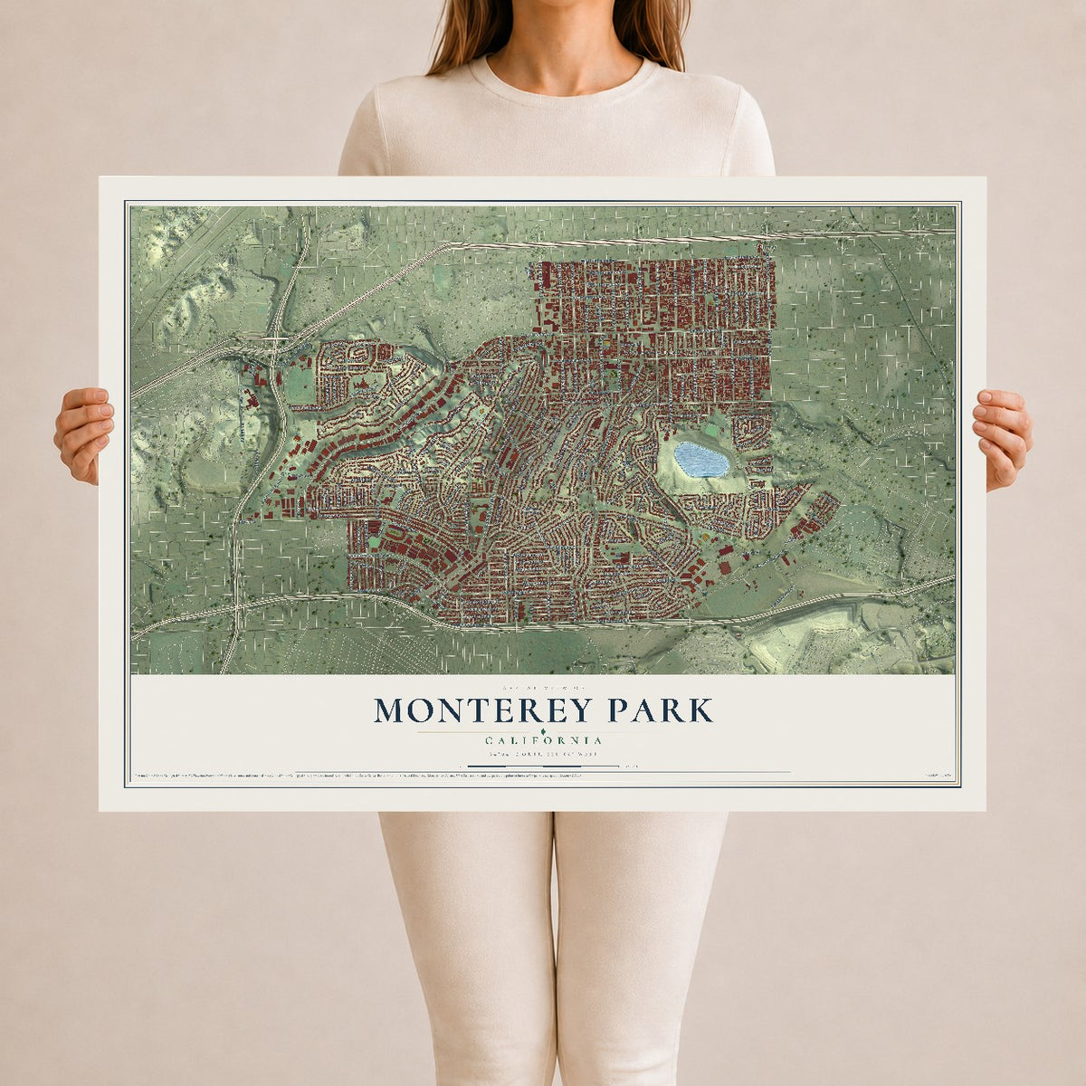 Map of Monterey Park, California, 24 x 36 inch unframed archival matte print