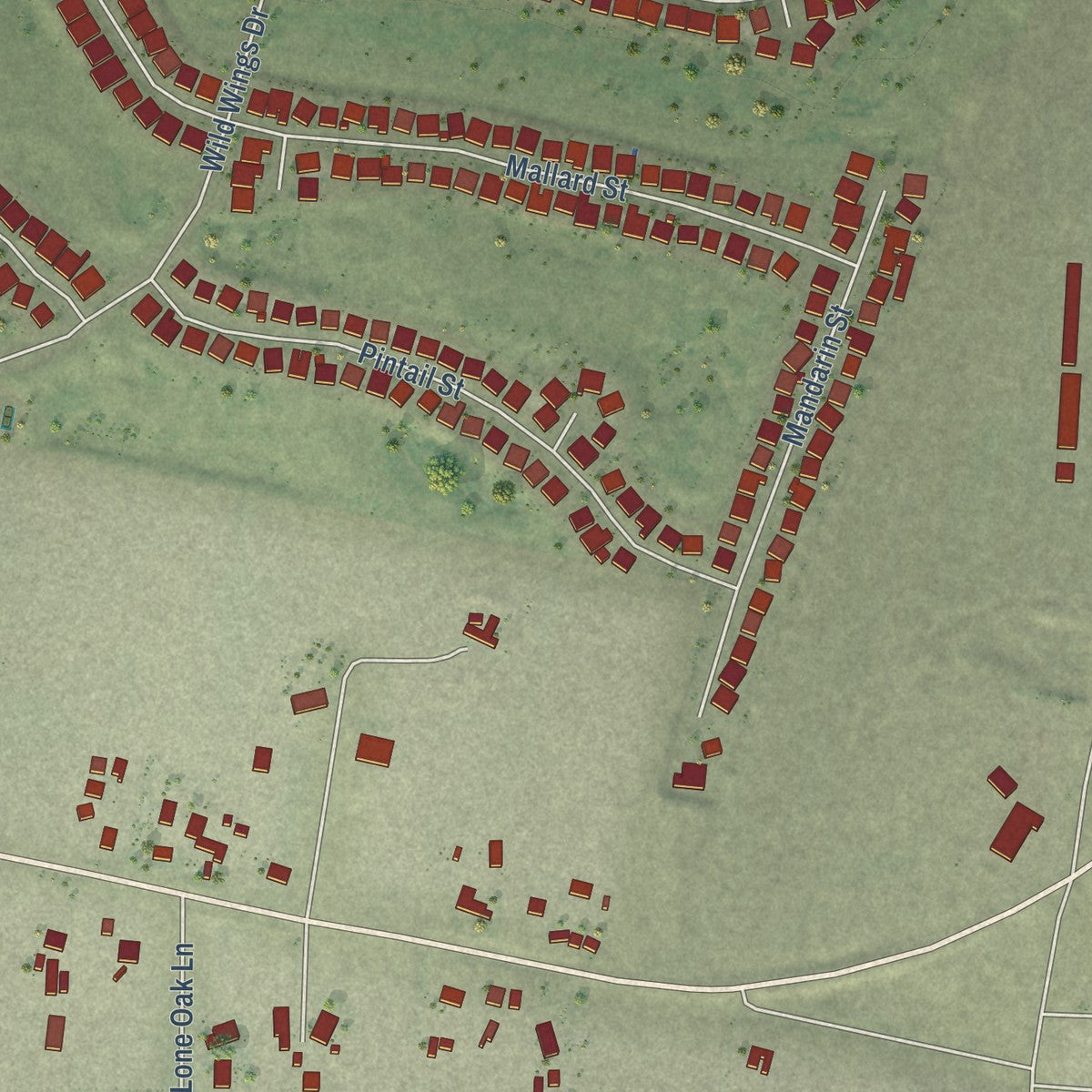 Close-up of the map of Monument Hills, California print showing street and building detail