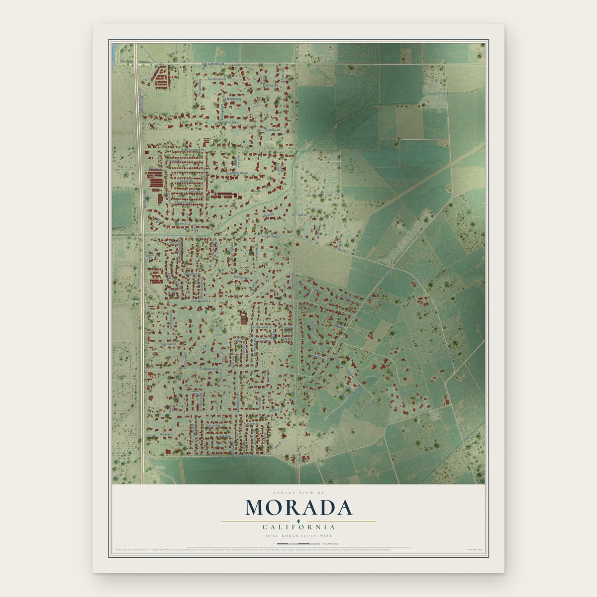 Morada, California map print, the full design