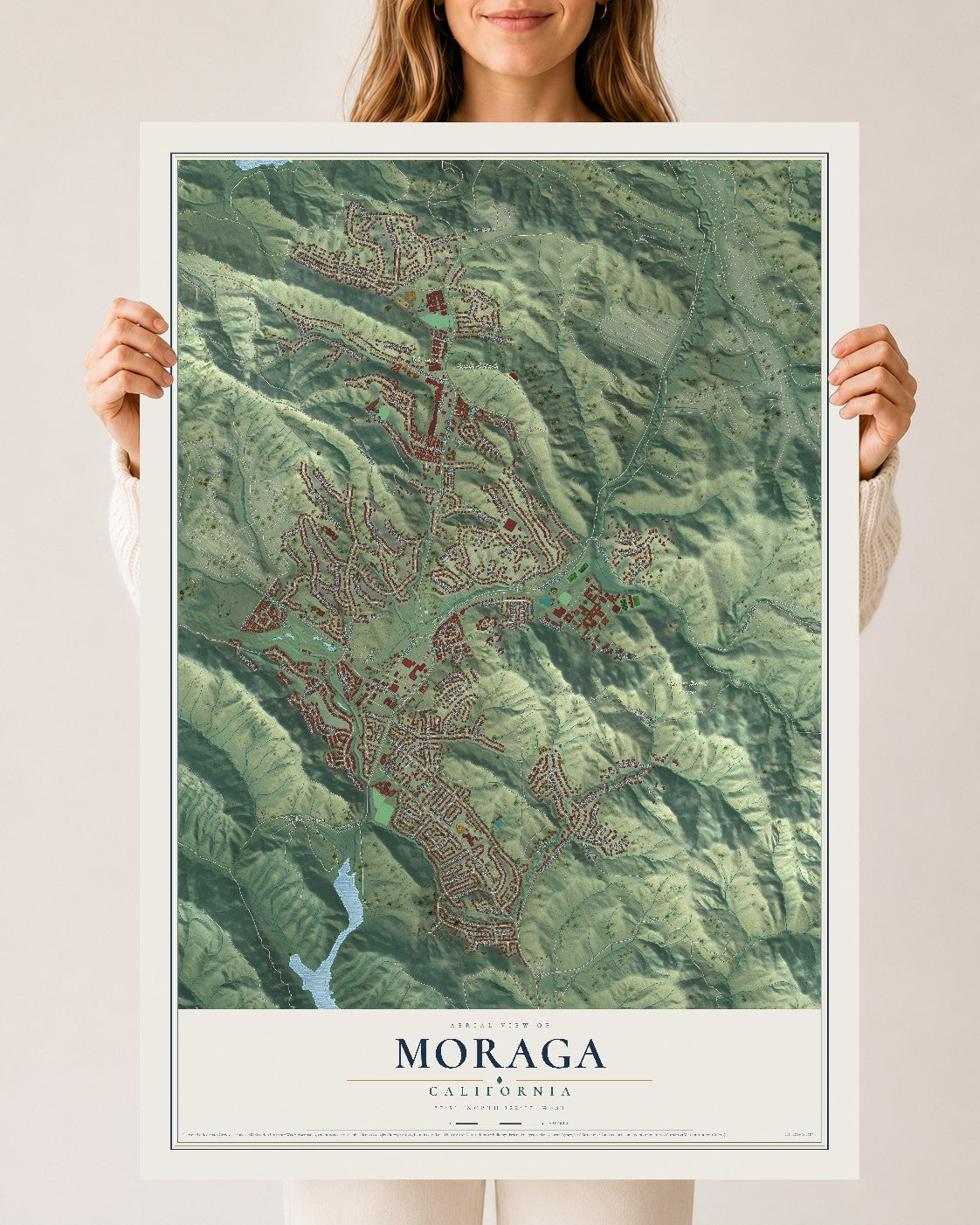 Map of Moraga, California, 24 x 36 inch unframed archival matte print