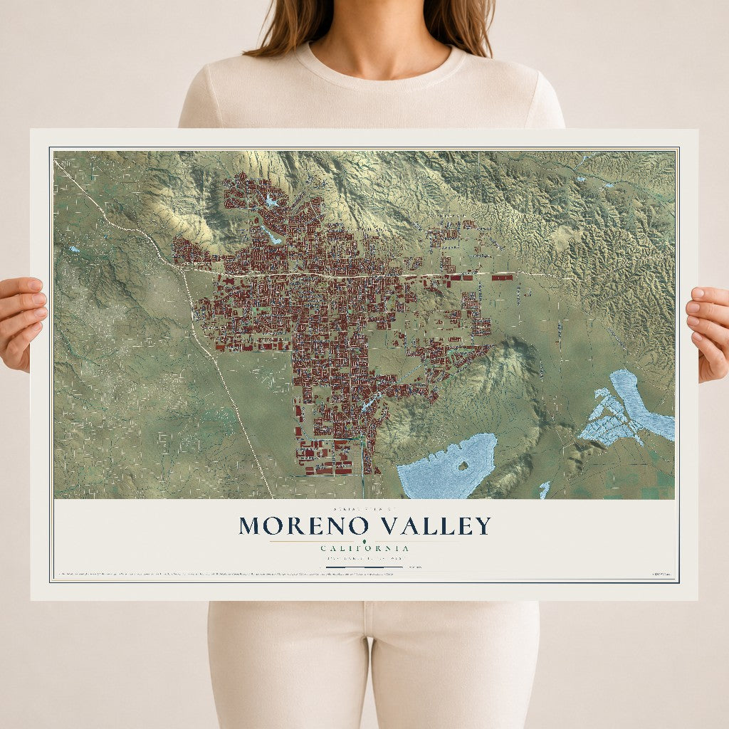 Map of Moreno Valley, California, 18 x 24 inch unframed archival matte print