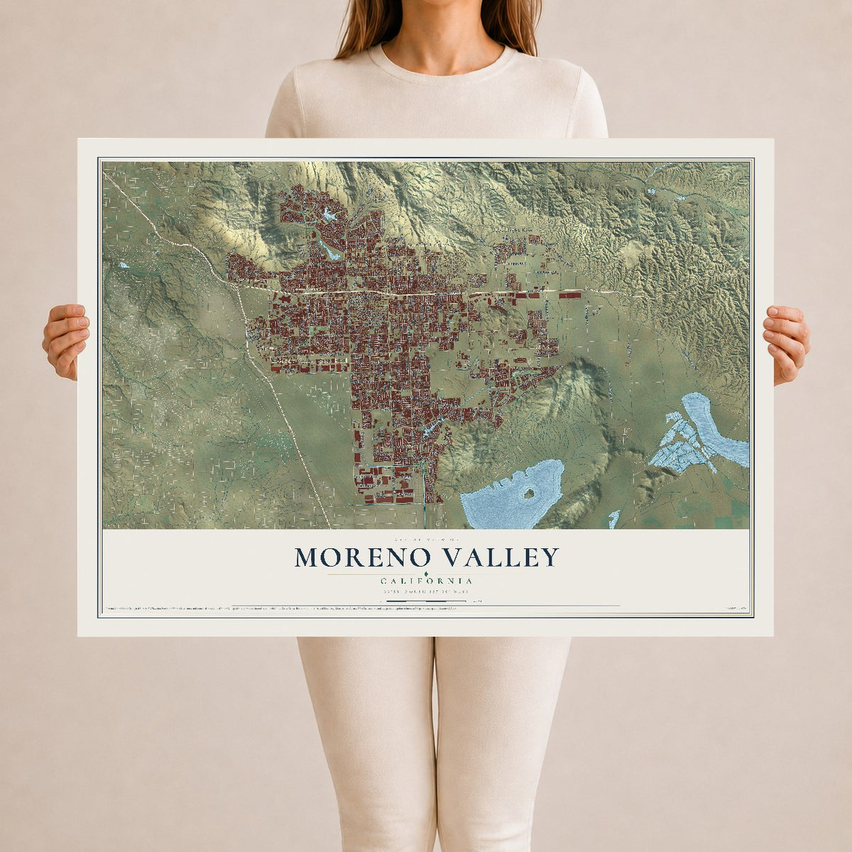 Map of Moreno Valley, California, 24 x 36 inch unframed archival matte print