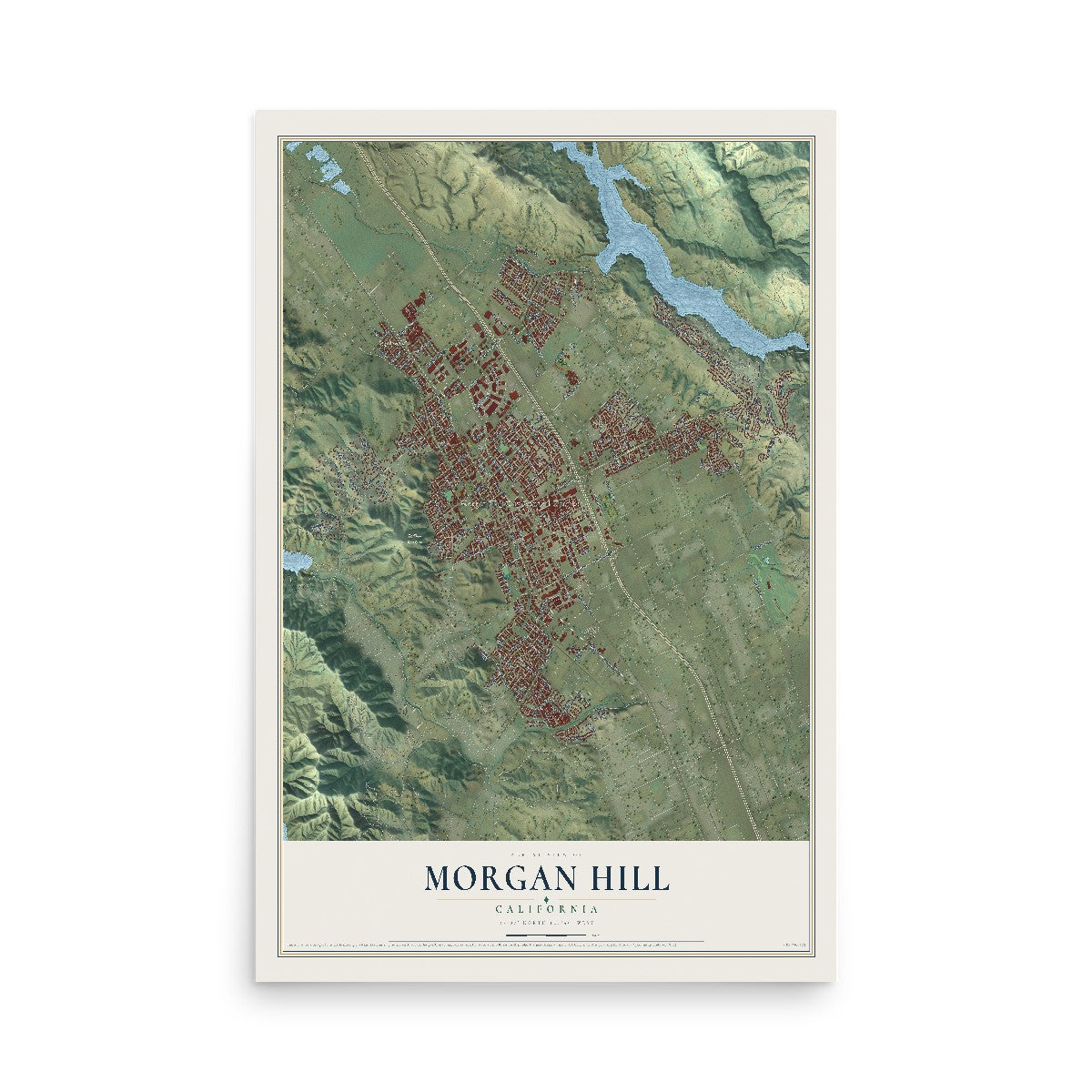 Map of Morgan Hill, California, 12 x 18 inch unframed archival matte print