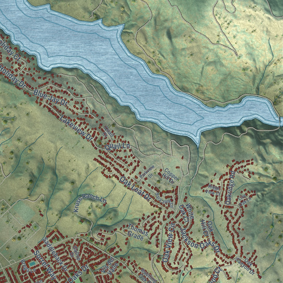 Second close-up of the map of Morgan Hill, California print showing more streets and buildings