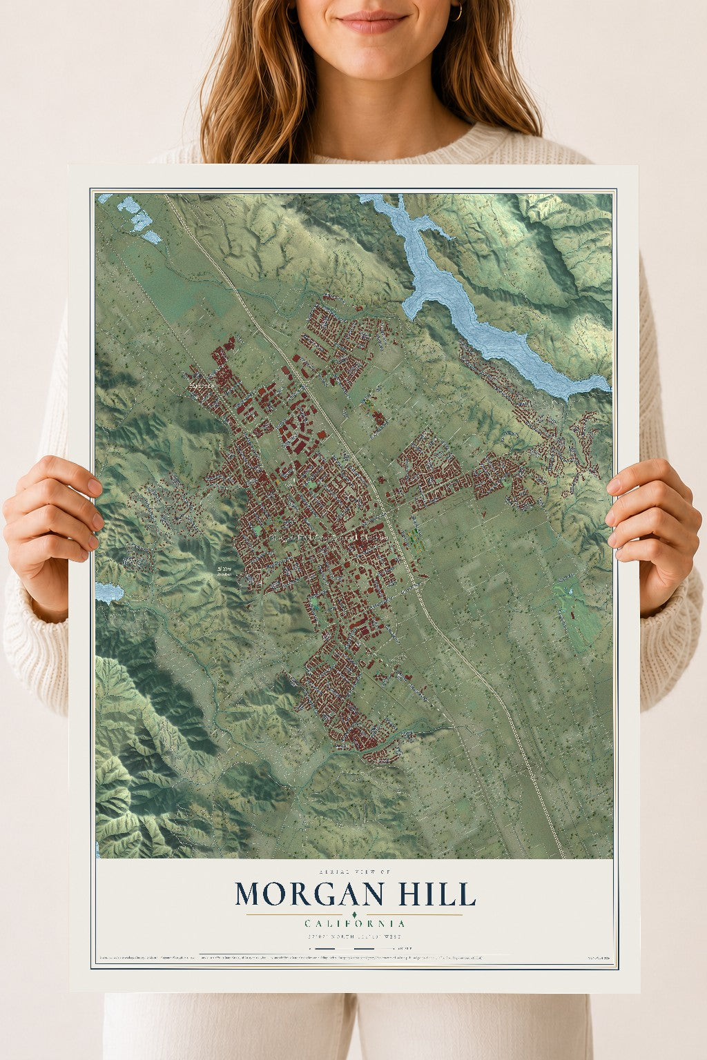 Map of Morgan Hill, California, 18 x 24 inch unframed archival matte print