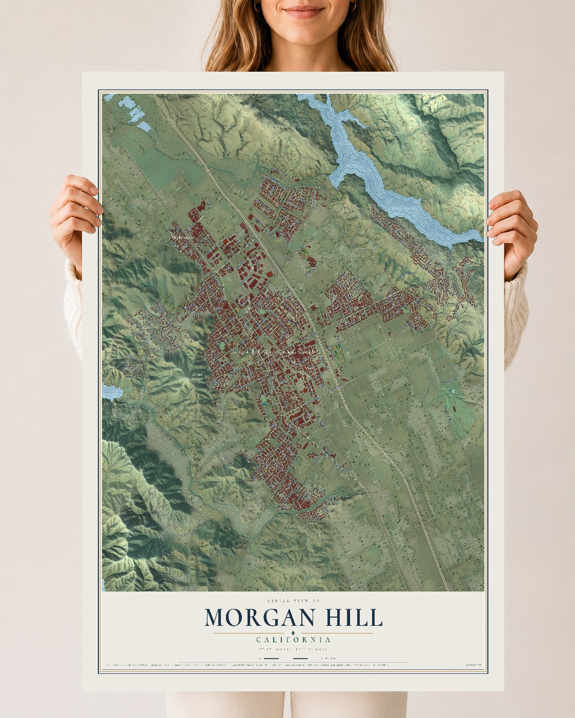 Map of Morgan Hill, California, 24 x 36 inch unframed archival matte print