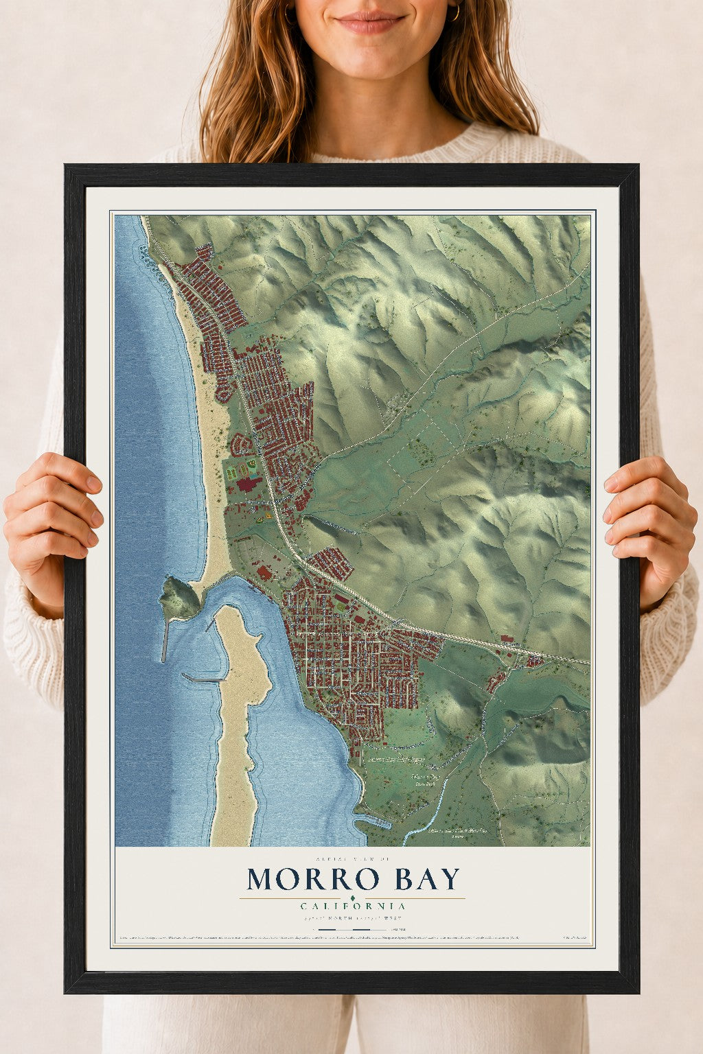 Map of Morro Bay, California, 18 x 24 inch print in a black wood frame