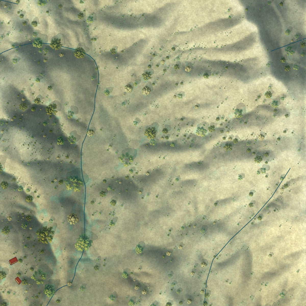 Close-up of the map of Moskowite Corner, California print showing street and building detail