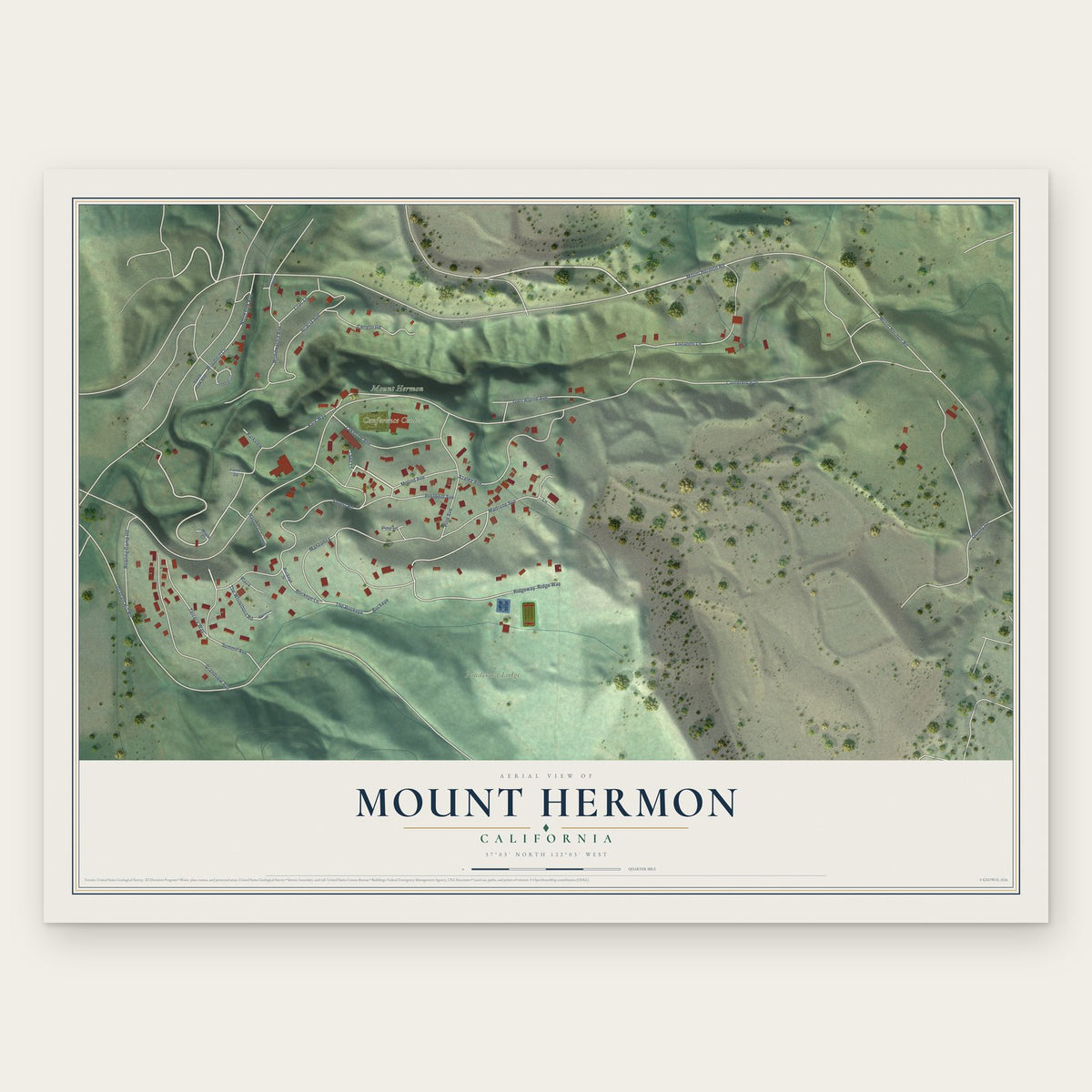 Mount Hermon, California map print, the full design