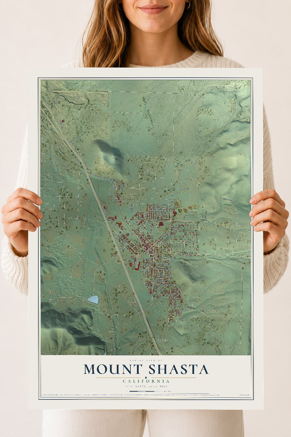 Map of Mount Shasta, California, 18 x 24 inch unframed archival matte print