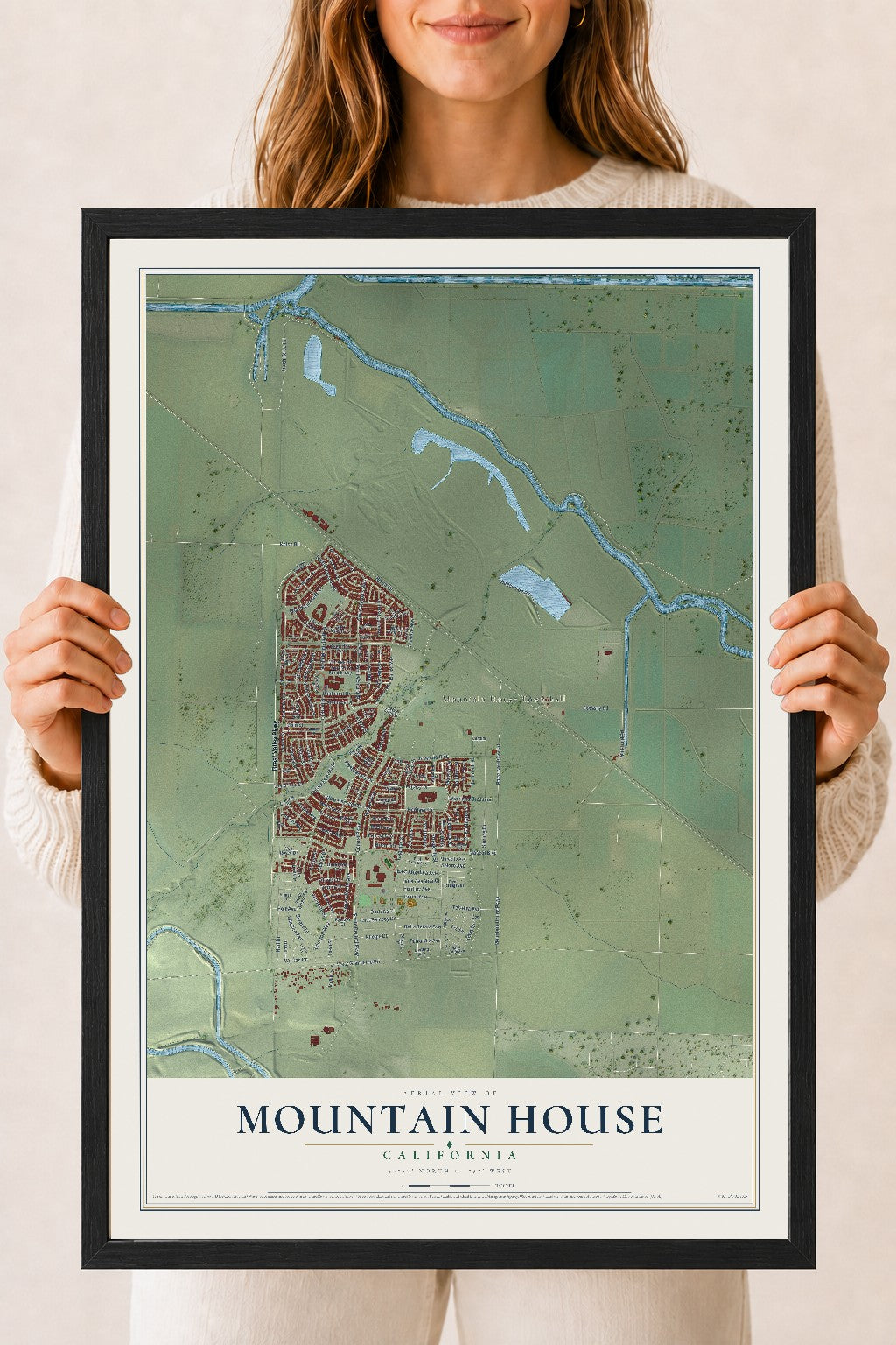 Map of Mountain House, California, 18 x 24 inch print in a black wood frame